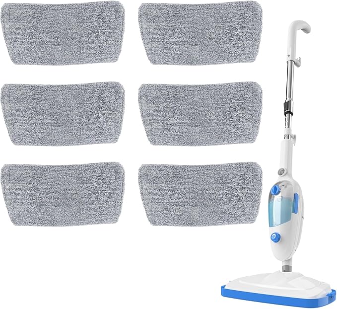 NE033/NE033M Steam Replacement Mop Pads: 6 Pack Steam Mop Cloth Compatible with Neugo NE033 NE033M Series Steam Mop, Washable & Reusable Microfiber Steam Mop Cloth for All Types of Floors (Grey)