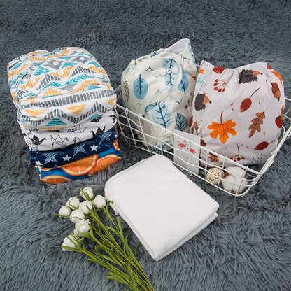 Babygoal Baby Reusable Neutral Cloth Diapers 6 Pack with 10pcs Inserts, One Size Adjustable Washable Pocket Nappy Covers for Baby Boys and Girls