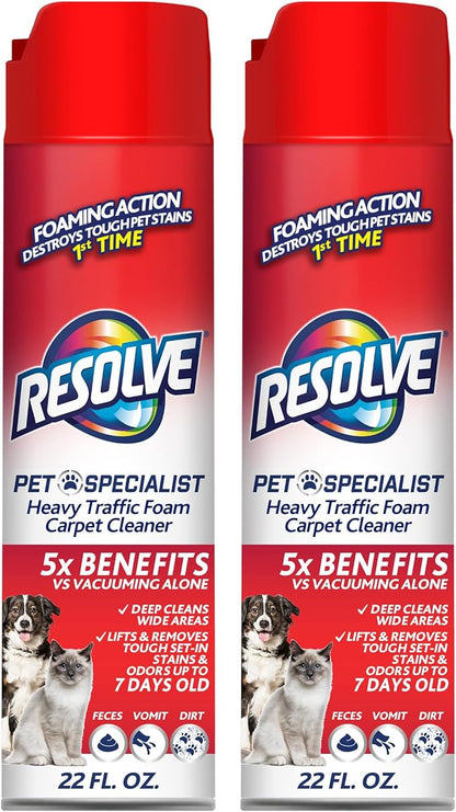 Resolve Pet Specialist Heavy Traffic Foam Carpet Cleaner, Pet Stain & Odor Remover, 22 oz Cans, 2 Pack