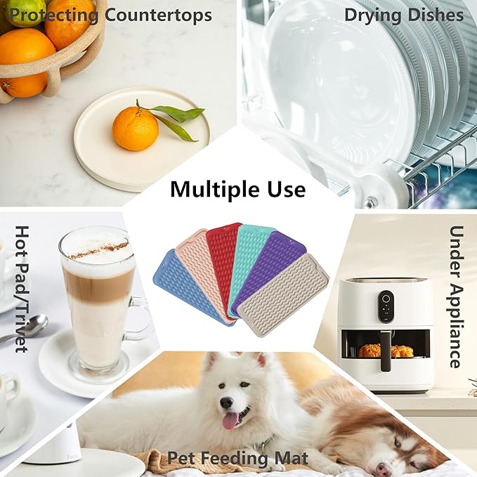 ZLR Silicone Sponge Holder & Sink Caddy Tray (6" x 17") - Narrow Dish Drying Mat for Kitchen Counter - Waterproof Soap Dispenser Organizer, Non-Slip Bathroom Vanity Tray (Coffee)