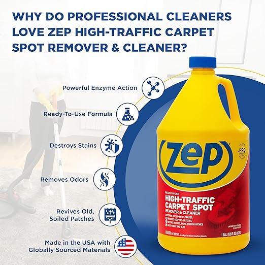 Zep High-Traffic Carpet Spot Remover 1 Gal (1 Unit) & Carpet Shampoo Concentrate 1 Gal (1 Unit) ECBD011- Complete Carpet Care Made Easy With Stain Treatment & Deep Carpet Shampoo Cleaner