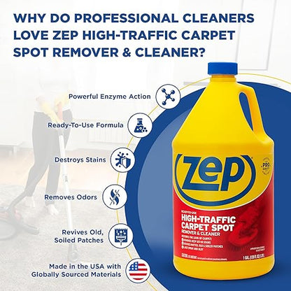 Zep High-Traffic Carpet Spot Remover 1 Gal (1 Unit) & Carpet Shampoo Concentrate 1 Gal (1 Unit) ECBD011- Complete Carpet Care Made Easy With Stain Treatment & Deep Carpet Shampoo Cleaner