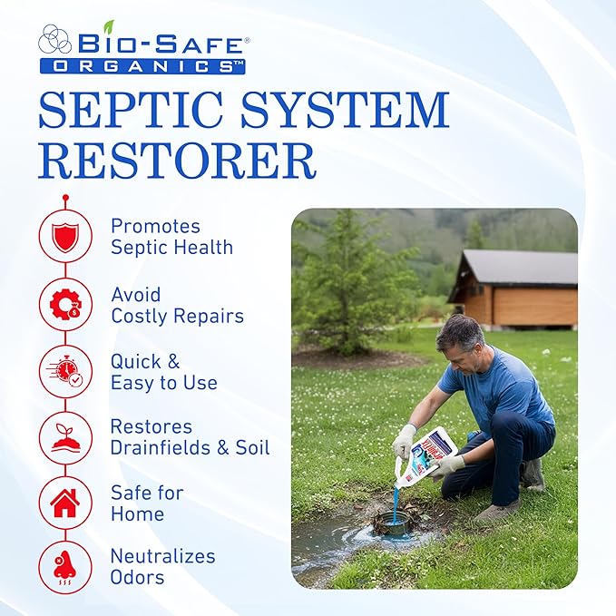 DrainFix & Septic Restorer – 32 oz Enzyme Septic Tank Treatment & Drainfield Restoration – Organic Drain Cleaner for Sewer Lines, RV & Home Plumbing – Safe for Pipes & Septic Systems