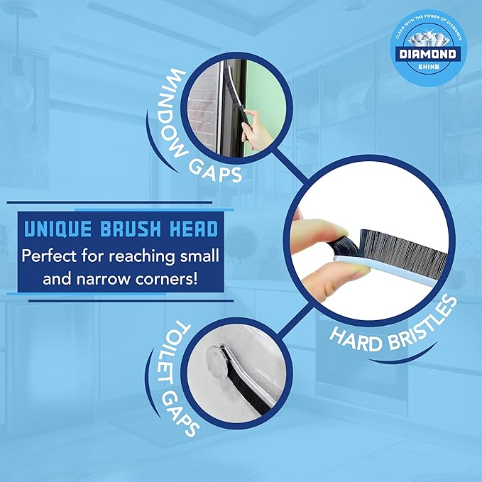 Diamond Shine 2-Pack Hard Bristle Crevice Cleaning Brush - Scrub Grout, Gaps, Edges, Corners, Baseboards - Kitchen & Bathroom Scrubber