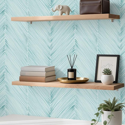 Modern Peel and Stick Wallpaper A Set of 17.3"x1200" Teal Green Herringbone Striped Wall Paper Boho Self-Adhesive Removable Contact Paper for Cabinets Bathroom Bedroom Wall Decor
