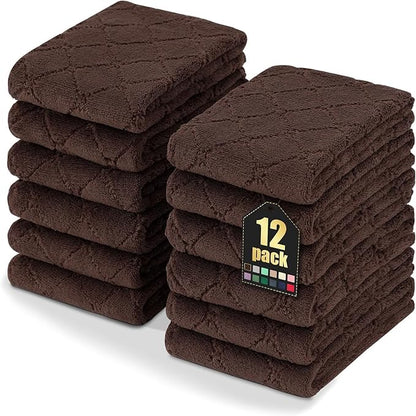 Homaxy 12 Pack Dish Towels for Kitchen (10 x 20 Inches, Brown), Super Soft and Absorbent Coral Velvet Dish Cloths for Washing Dishes, Nonstick Oil Fast Drying Microfiber Cleaning Cloth