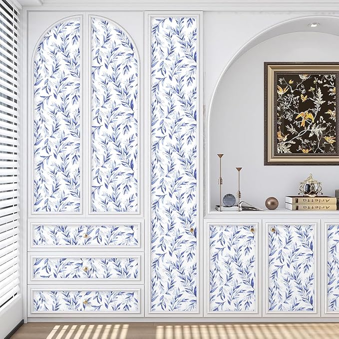 Livebor Leaf Peel and Stick Wallpaper Olive Leaf Contact Paper 17.7inch x 196.8inch Floral Leaves Wallpaper Peel and Stick Modern Farmhouse Wall Paper for Bedroom Neutral Self Adhesive Decorative