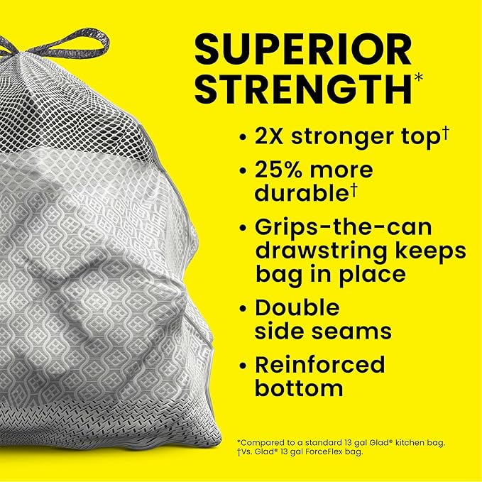 Glad ForceFlex MaxStrength Kitchen Trash Bags, 13 Gal, Fresh Clean Febreze, 34 Ct (Package May Vary)
