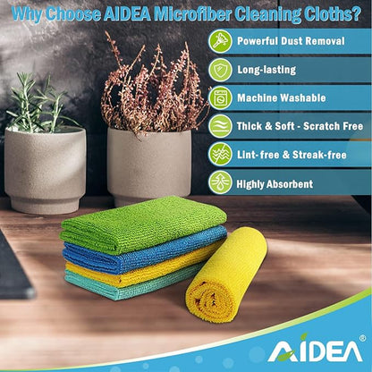AIDEA Microfiber Cleaning Cloth, 5PK, Soft Absorbent Rags, Microfiber Towels for Cars, Kitchen Towels, Dusting Cloth for Home, Window, Cleaning Supplies, 12"×12"