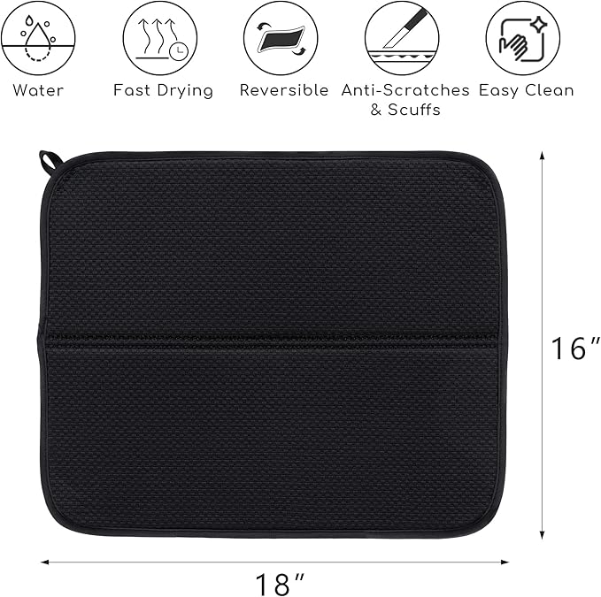 FRESHMINT 2 Pack Dish Drying Mat, 16"x18” Large Dish Drying Mats for Kitchen Counter, Microfiber Absorbent Dish Drying Pad, Dish Drainer Mats for Countertops, Rack, Sink