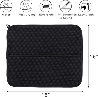 FRESHMINT 2 Pack Dish Drying Mat, 16"x18” Large Dish Drying Mats for Kitchen Counter, Microfiber Absorbent Dish Drying Pad, Dish Drainer Mats for Countertops, Rack, Sink