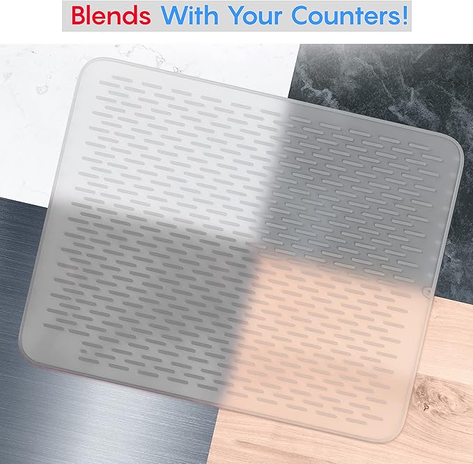 Extra Large (30 inch by 24 inch) heavy duty silicone dish drying mat for kitchen counters by MonsterMat (Translucent, XL - 30"x24")