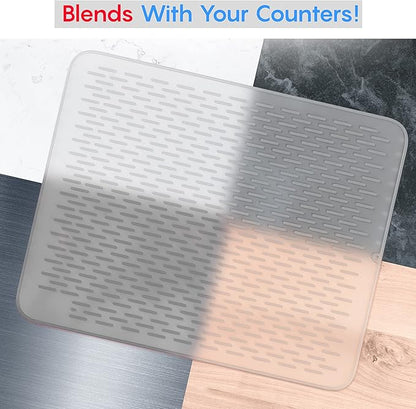 Extra Large (30 inch by 24 inch) heavy duty silicone dish drying mat for kitchen counters by MonsterMat (Translucent, XL - 30"x24")