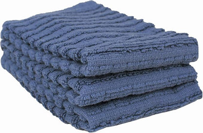 Ritz Royale Collection 100% Combed Terry Cotton, Highly Absorbent, Kitchen Dish Cloth Set, 13-3/4" x 12", 3-Pack, Solid, Federal Blue