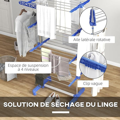 HOMCOM Folding Clothes Airer with Side Wings for Indoor and Outdoor Use 142 x 55 x 172 cm 4 Levels Blue