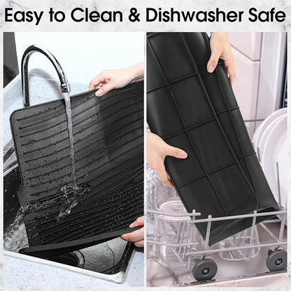 Teenyyou Extra Large Silicone Dish Drying Mat For Kitchen Counter Drying Pad 23.6 x 19 Inch Rubber Dish Drainer Mat with Drain Lip for Sink Drawer Liner(Black)