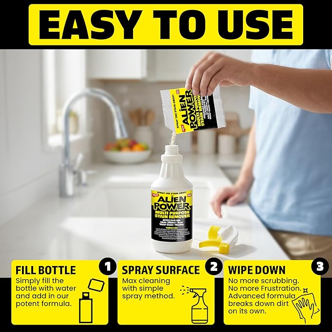 Alien Power 72 Fl Oz Instant Stain Remover Spray for Mold and Mildew and Grout, All Purpose No-Scrub Cleaner for Bathroom & Household Surfaces, Tiles, Wall, Black Mold & Washing Machines - 3 Pack Set
