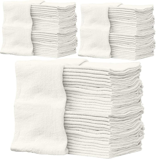 ZUPERIA Cotton Shop Towel – Multipurpose Cleaning Cloths (14" x 12" - Pack of 150 - White) Reusable Shop Rags for Automobiles, Industrial, Restaurants, Garage, and Homes