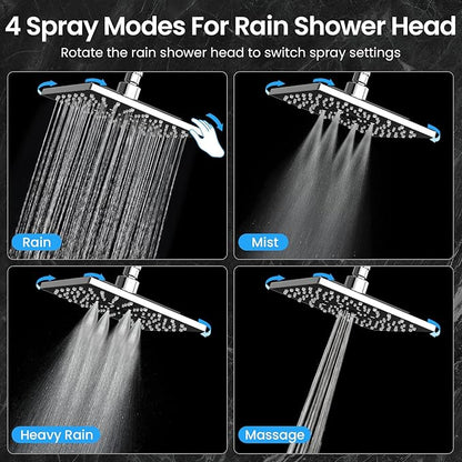 Veken High Pressure Rain Shower Head with Multi-Functions, Square Rainfall Shower Heads with 5-Mode Handheld Spray Combo, Detachable Hand Held Showerhead with Hose, Double Regaderas Para, Chrome