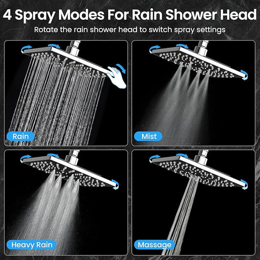Veken High Pressure Rain Shower Head with Multi-Functions, Square Rainfall Shower Heads with 5-Mode Handheld Spray Combo, Detachable Hand Held Showerhead with Hose, Double Regaderas Para, Chrome