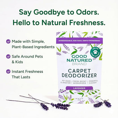 Good Natured Brand | Carpet Deodorizer & Freshener Powder | 31 oz Pet Odor Eliminator for Strong Odor & Pet Urine | Fresh Natural Lavender Scent | Safe for Homes with Pets