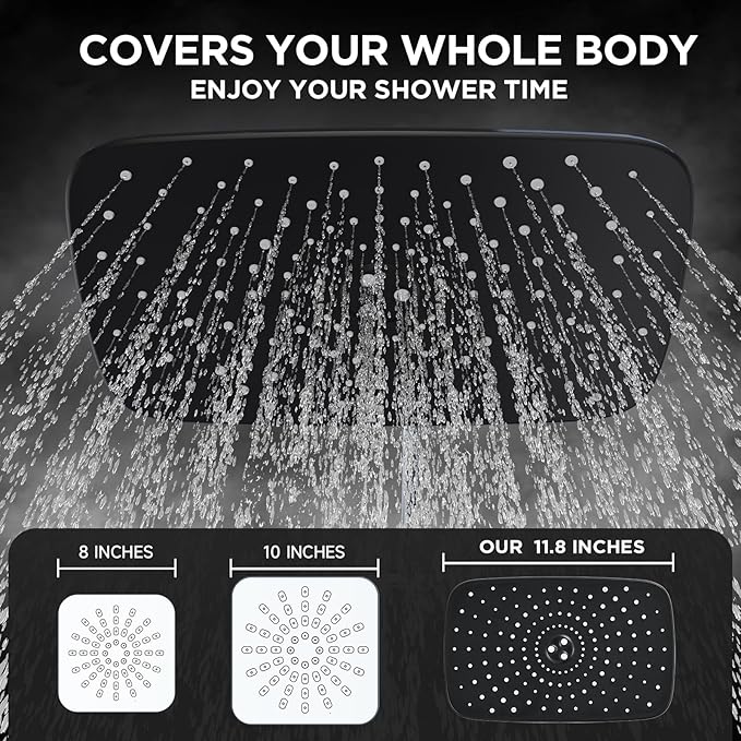 Veken Wide High Pressure Rain Shower Head with Handheld, Handheld Shower Heads with Multi Spray Modes, Rainfall Combo with 15" Metal Extension Arm, Detachable Dual Shower, 1.8GPM, Matte Black