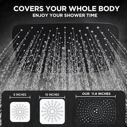 Veken Wide High Pressure Rain Shower Head with Handheld, Handheld Shower Heads with Multi Spray Modes, Rainfall Combo with 15" Metal Extension Arm, Detachable Dual Shower, 1.8GPM, Matte Black