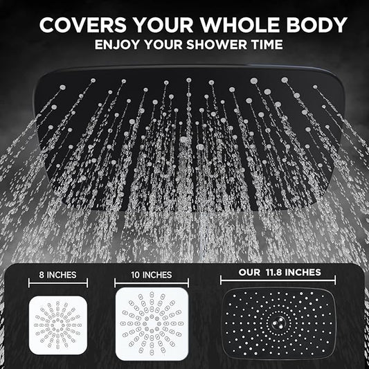 Veken Wide High Pressure Rain Shower Head with Handheld, Handheld Shower Heads with Multi Spray Modes, Rainfall Combo with 15" Metal Extension Arm, Detachable Dual Shower, 1.8GPM, Matte Black