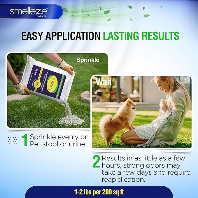 SMELLEZE 50 lb. Yard Odor Eliminator for Dogs – Long-Lasting Turf Cleaner for Pet Urine Outdoor & Poop | Safe for People, Pets, Plants & Planet | Works on Grass, Gravel, Patios & Kennels