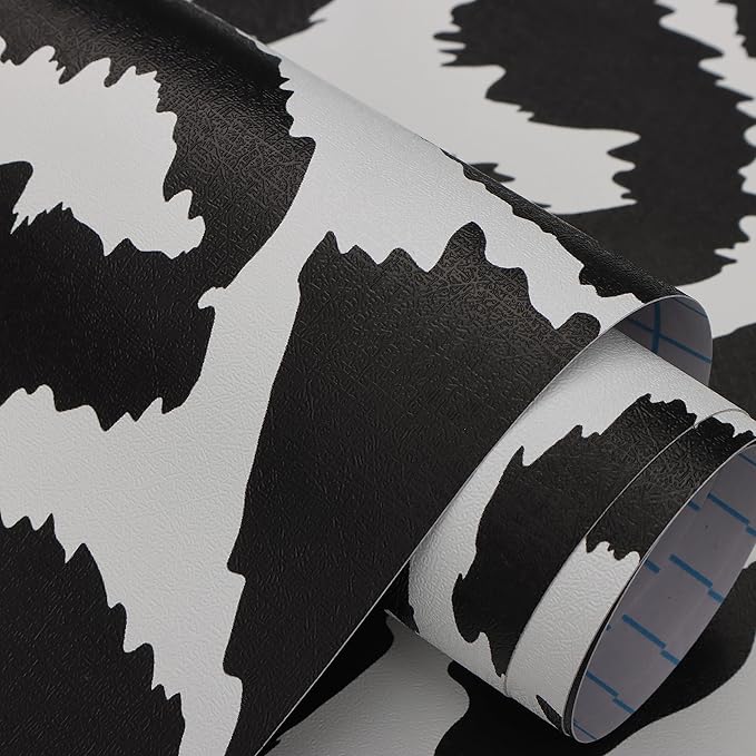 Ismoon Delicate Black and White Peel and Stick Wallpaper 17.3"X393" Leopard Wallpaper Modern White Contact Paper Thickened Removable Self-Adhesive Wall Paper for Home Decoration Vinyl Film Roll