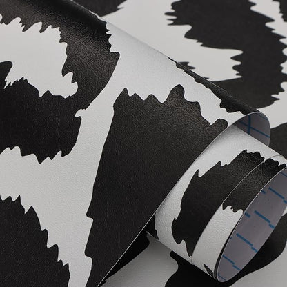 Ismoon Delicate Black and White Peel and Stick Wallpaper 17.3"X393" Leopard Wallpaper Modern White Contact Paper Thickened Removable Self-Adhesive Wall Paper for Home Decoration Vinyl Film Roll