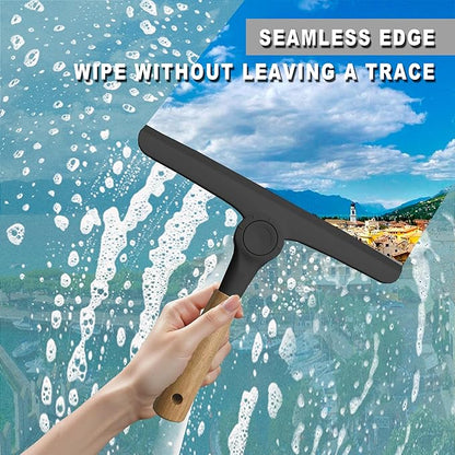 Show Squeegee for Glass Door Bathroom Squeegee with Bamboo Handle Show Wiper for Glass Door Window Tile Wall Car Windshield Mirror (Black)