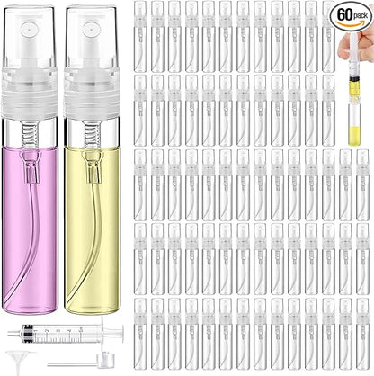 60PCS 5ml Mini Spray Bottle, Portable Clear Plastic Spray Bottle, Empty Fine Mist Refillable Perfume Atomizer, Small Sample Containers for Cleaning, Travel, Essential Oils