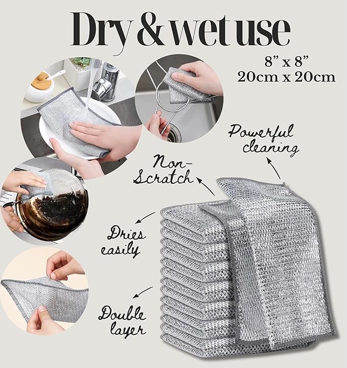 Cleaning Supplies - 27Pcs Cleaning Tools - 5 Scrub Sponges, 12 Crevice Cleaning Brush, 10 Non Scratch Wire Dishcloth. Smart Kitchen Tools, Bathroom & Kitchen. Home Must Haves.