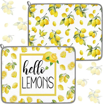 Zonon Dish Drying Mat for Kitchen Counter 16 x 24 Microfiber Absorbent Dish Drainer Rack Pads Fast Dry Mat Vintage Kitchen Decorations(Lemon)