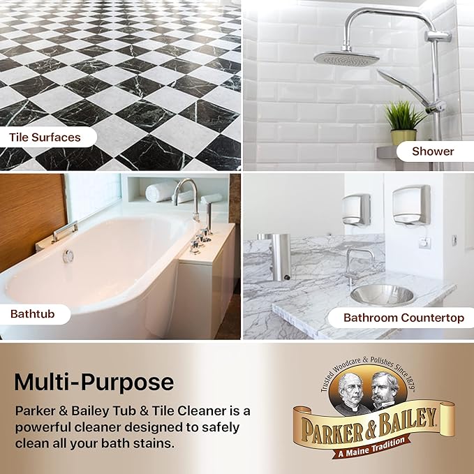 PARKER & BAILEY Tub & Tile Cleaner - Bathroom Cleaner Shower Cleaner Spray Tub Cleaner Soap Scum Remover for Shower Hard Water Stain Remover Household Cleaning Spray Multi Purpose Spray Cleaner, 32 Oz