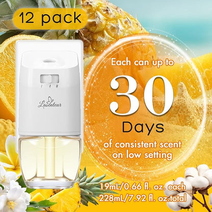Plug In Air Freshener Refills for Home – Jasmine, Hawaiian, Cotton Scent, 12 Count, 7.92 Fl Oz, Compatible with Air Wick & Glade, Not for Glade Plus, Scented Refill for Home, Bathrooms, Bathroom Use