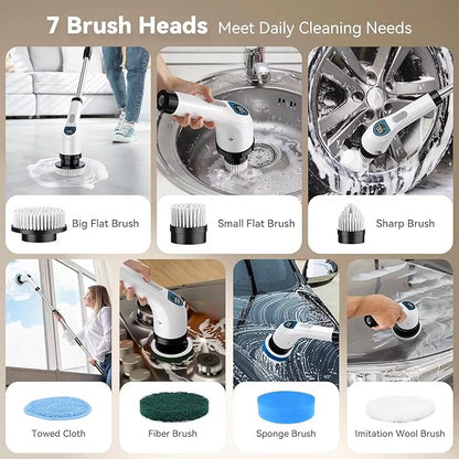 Electric Spin Scrubber, Cordless Power Cleaning Brush with 7 Replaceable Brush Heads, Waterproof Rechargeable Scrubber for Bathroom, Kitchen, Tile & Grout