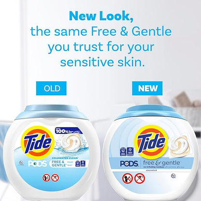 Tide PODS Free & Gentle laundry detergent, 76 ct, Trusted, gentle laundry detergent pods, 100% free of irritating residues: no added dyes and perfumes