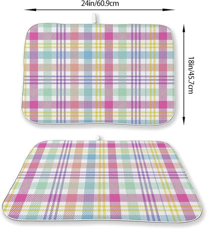 Easter Checkered Dish Drying Mat 18x24 Inch Colorful Buffalo Plaid Drying Mat Gingham Spring Holiday Absorbent Dish Drying Pad Dish Rack Drainer Mats for Kitchen Dining Counter
