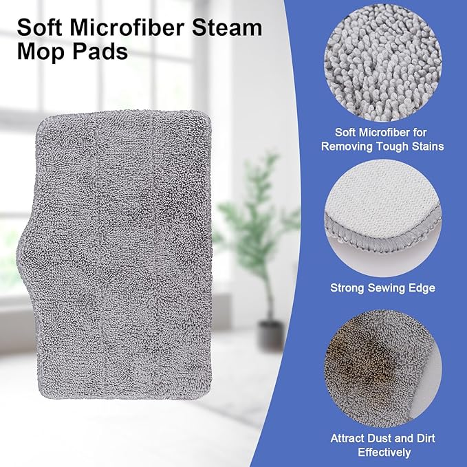6 Pack Microfiber Steam Mop Pads Compatible with ScrubWiz Series Steam Mop, Washable & Reusable Microfiber Steam Mop Cloth for All Types of Floors, Steam mop Attachments Accessoriess (White & Grey)
