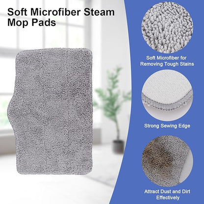 6 Pack Microfiber Steam Mop Pads Compatible with ScrubWiz Series Steam Mop, Washable & Reusable Microfiber Steam Mop Cloth for All Types of Floors, Steam mop Attachments Accessoriess (White & Grey)