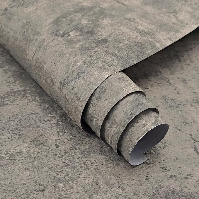 16"×591" Light Brown Grey Concrete Wallpaper Peel and Stick 3D Industrial Cement Contact Paper Vinyl Wrap Matte Textured Self Adhesive Wall Tile Sticker for Walls Kitchen Countertops Bedroom Bathroom