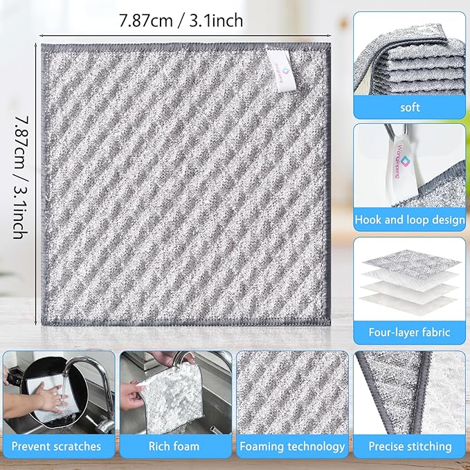 10 PCS Four-Layer Non-Scratch Multipurpose Steel Wire Dishcloths - Reusable Quick-Dry Odor-Free Scrub Cloths for Dishes, Kitchen Cleaning Cloths for Cookware, Sinks, Stove Tops(7.87X7.87)