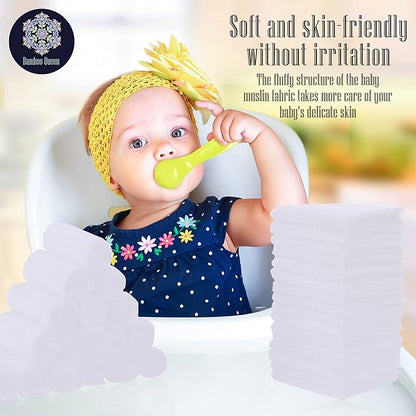 32 Pack Baby Washcloths - 10x10 Inch, Luxury Coral Fleece - Extra Absorbent and Soft Wash Clothes for Newborns, Infants and Toddlers - Suitable for Sensitive Skin and New Born - Baby Shower - White