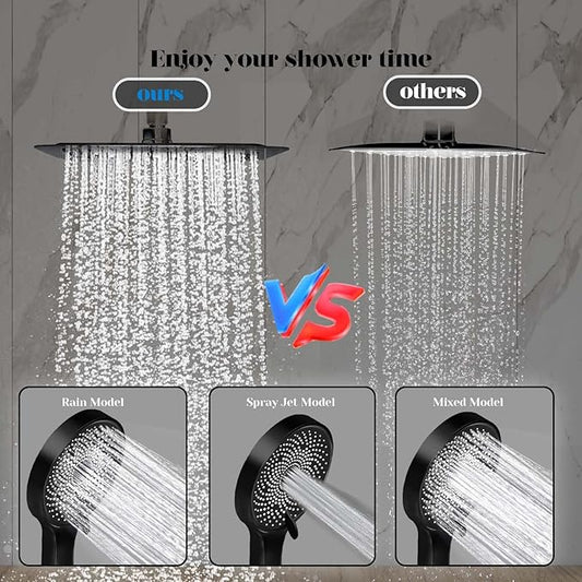 Shower Head, 8 inch Multifunction High Pressure Rain Shower Head with Handheld Spray Combo with 11'' Angle Adjustable Extension Arm/Flow Regulator/Shower System Matte Black