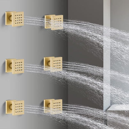 Brushed Gold 6 Pack HOMEDEC 2inch Round Brass Square Massage Shower Body Sprayer Jets