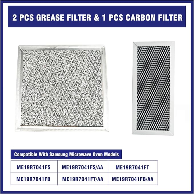 3 Pcs Microwave Charcoal and Grease Filter Mesh Set Fit for Samsung ME19R7041FS, ME19R7041FS/AA, ME19R7041FT, ME19R7041FT/AA, ME19R7041FB, ME19R7041FB/AA
