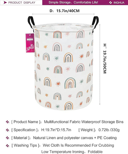 Laundry Hamper Large Canvas Fabric Lightweight Storage Basket/Toy Organizer/Dirty Clothes Collapsible Waterproof for College Dorms, Boys and Girls Bedroom,Bathroom(Star Rainbow)