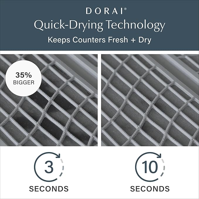 Dorai Home Dish Pad - Collapsable Stone Dish Drying Mat with Diatomaceous Earth for Quick Drying - Ultra Absorbent - Encased in Woven Silicone - Eco-Friendly, Foldable - Large 24.6" x 16.5", Slate